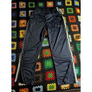 Nike Basketball Pants Navy Men's Medium Striped Ankle Zip Sweatpants Y2K Baggy